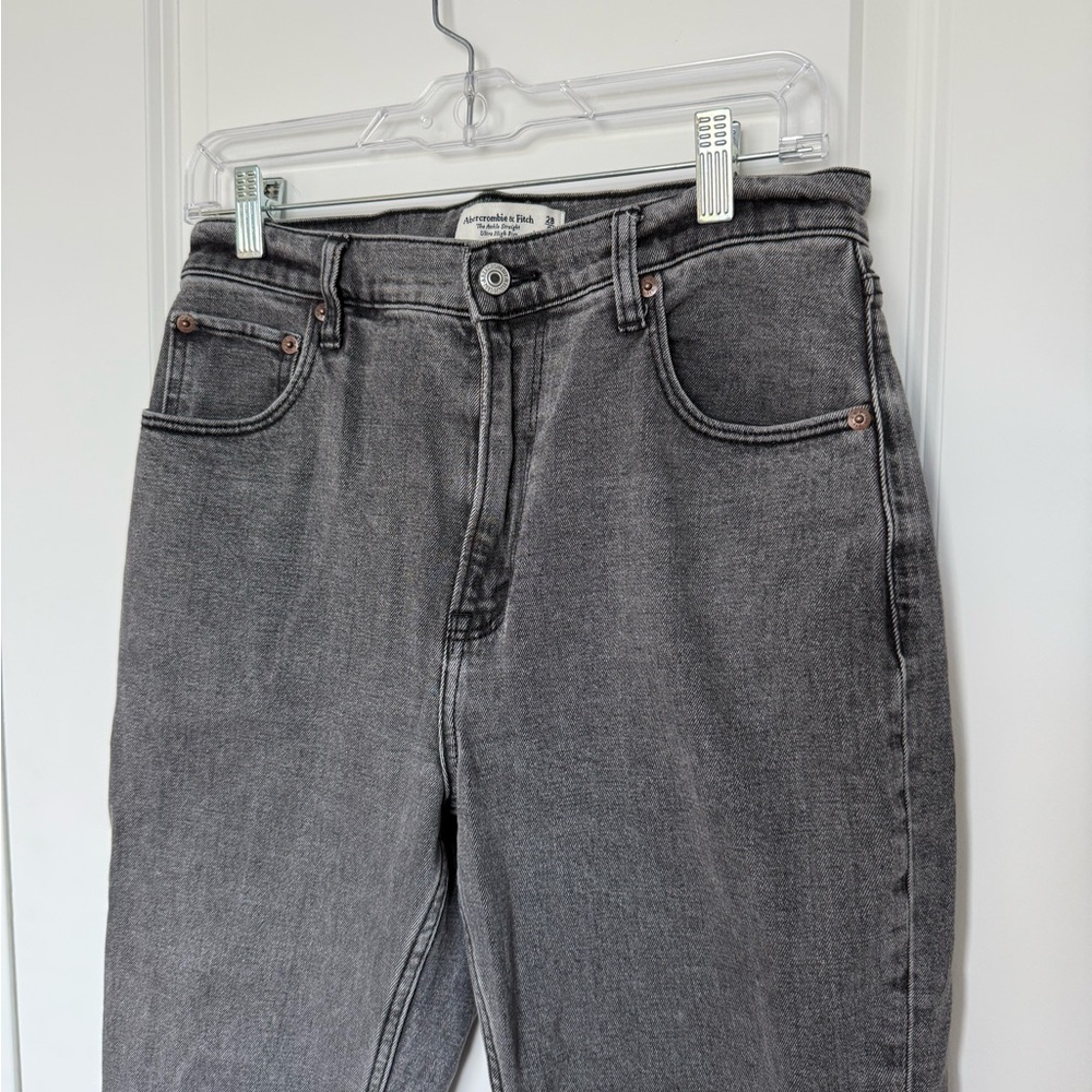 Abercrombie & Fitch Dark Gray Ultra High-Rise Ankle Straight Leg Jeans